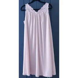 Vintage Shadowline Light Pink Sheer Satin Nightgown Sz Large Floral Lace Trim