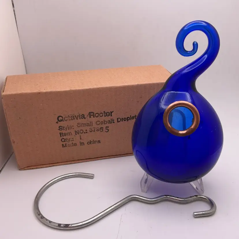 POW3 Cobalt Blue Glass Hanging Plant Root Propagator with Hanger 5.25” Octavia Rooter