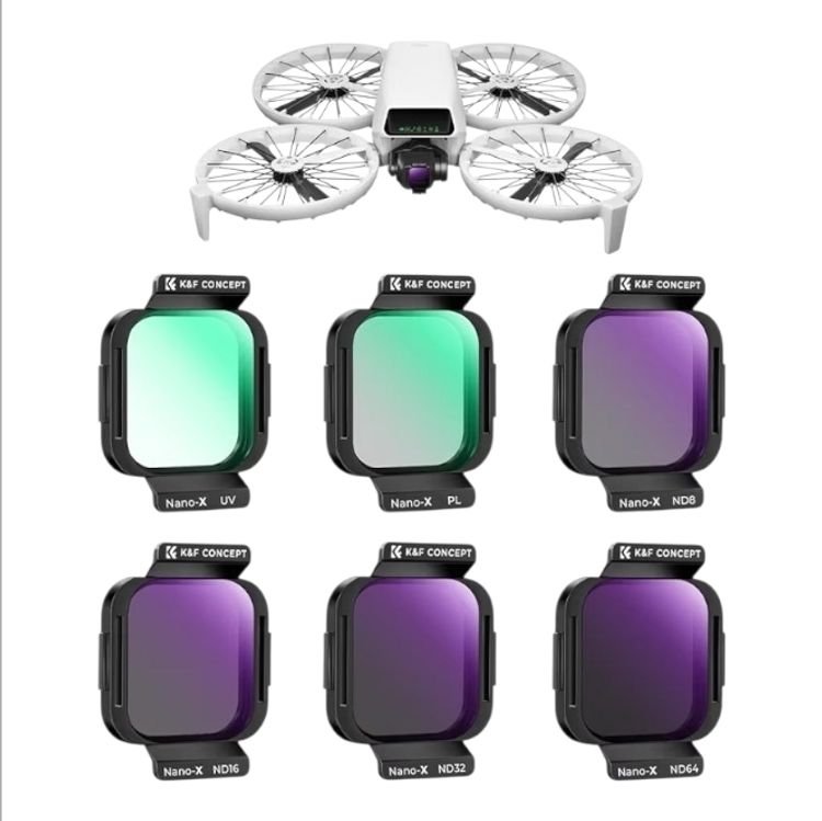 K&F Concept ND PL UV Filter 6 Piece Set For DJI Flip - UV PL ND8 ND16 ND32 ND64