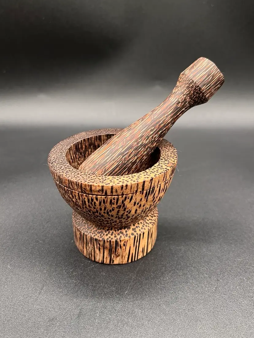#28 Wooden Hand Carved Mortar & Pestle 4”