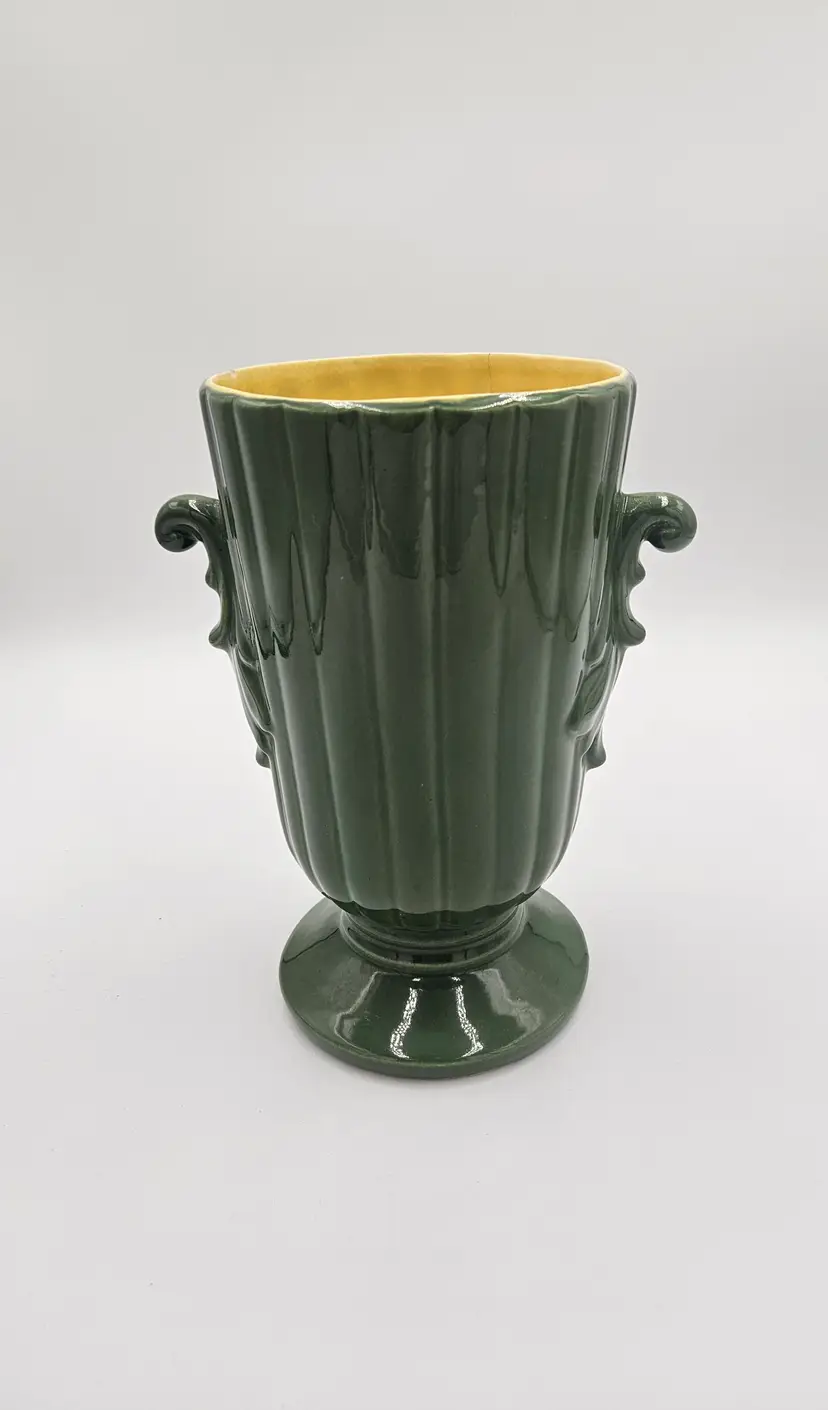 #C50 Red Wing #1362 Green and Yellow Vase READ