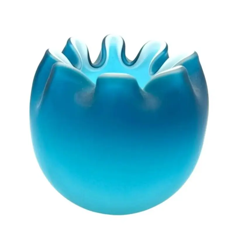 Vintage Fenton Art Glass Pinched Rose Bowl Cased Blue Hombre Satin Glass 3.0" x 3.5"