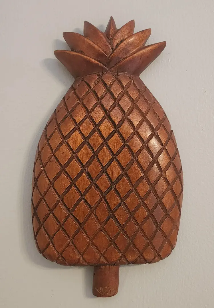 Hand Carved Signed J E Veudovic 11" Pineapple Wall Sculpture Hanging NWOT