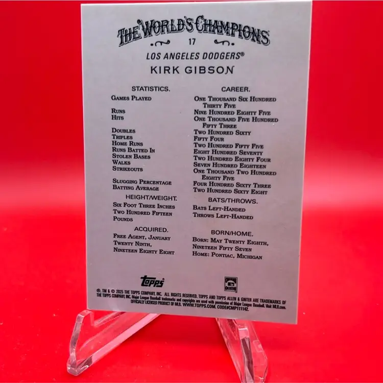 Kirk Gibson 2025 Topps Allen & Ginter Green Chrome 24/99 Los Angeles Dodgers