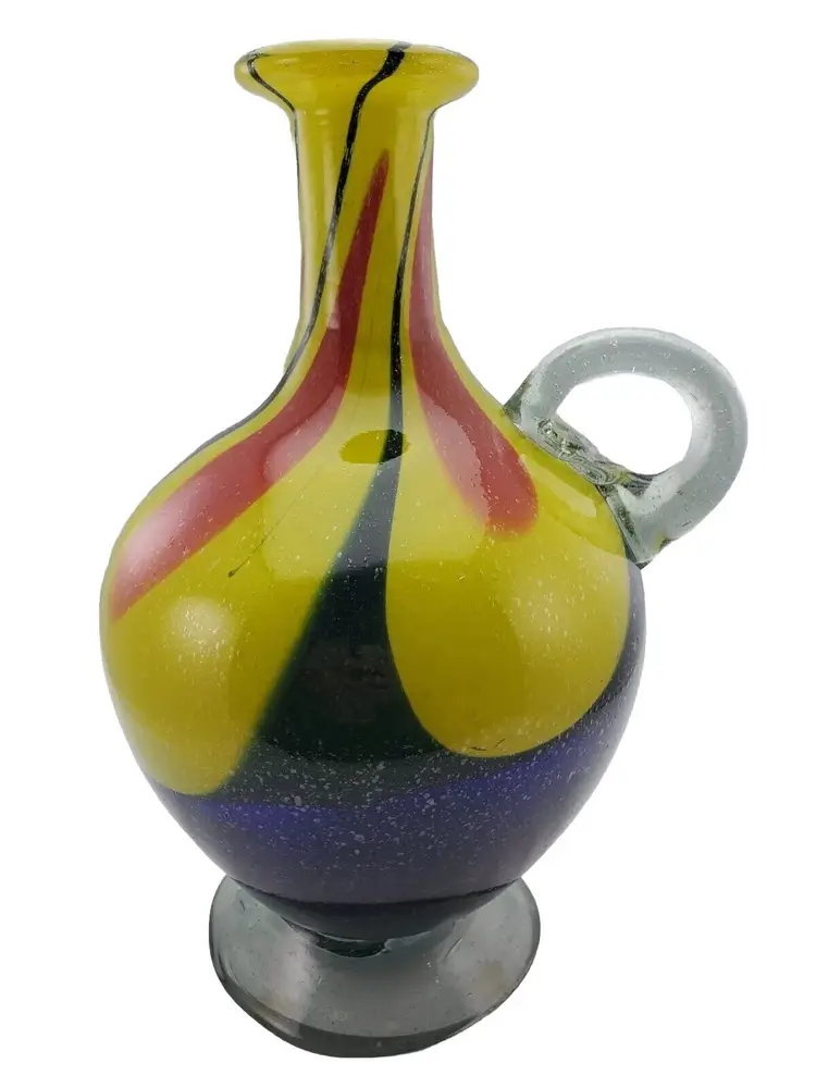 Beautiful Colorful Mexican Jug w/ Small Applied Handle 13" Tall