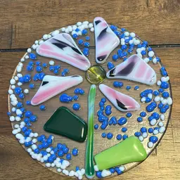 Fused Glass Plate With Flower
