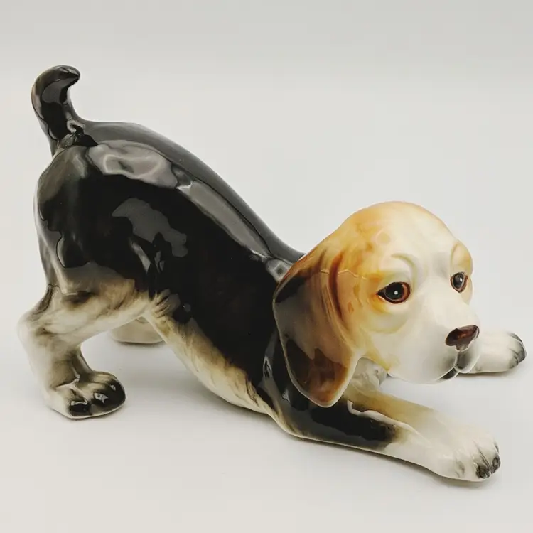 Vintage Josef Originals Black Brown White Beagle Playful Figurine Made In Korea