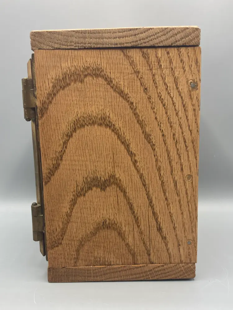 Vintage Metal and Wood Post Office Box Door Bank - READ