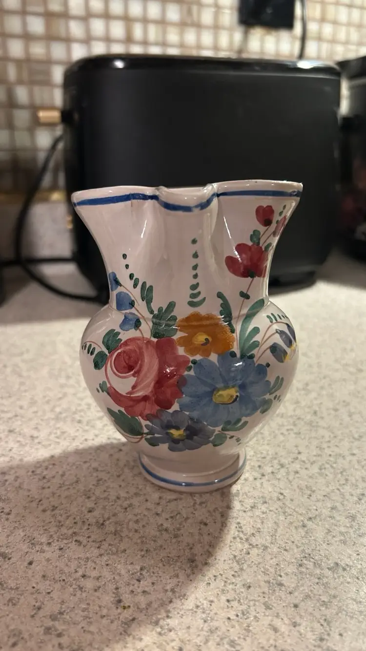 Vintage Italian Hand-Painted Ceramic Pitcher Creamer, Marked