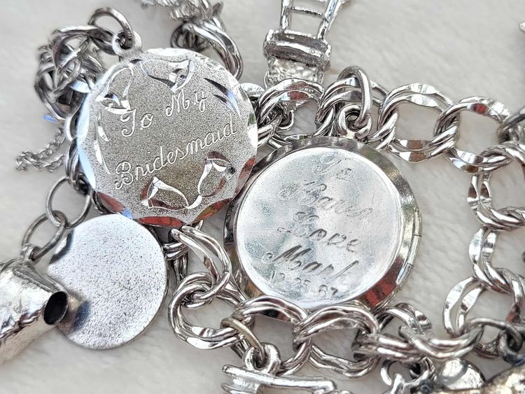 Vtg Sterling Silver Locket Baby Bowling Lion Karen Charm Bracelet 6.5" - 37g