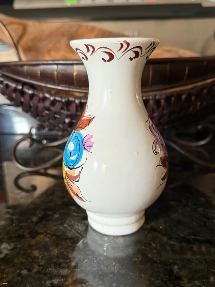 Handmade Portuguese Vase Signed 5” with Floral Design
