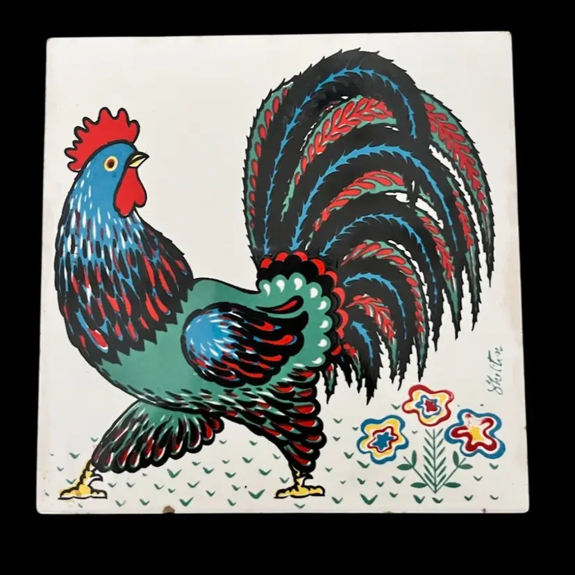Rooster Tile -Berggren, Shelton, & Trayner - Made in Chicago- Wall Decor – 6x6 -Signed “Shelton”