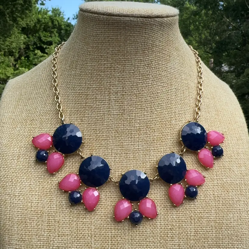 Navy And Pink Statement Necklace