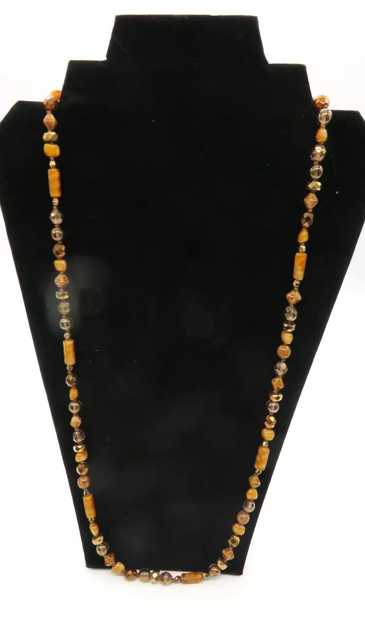 Vintage Single strand Brown Stone and Metalic color beads 15.5" long