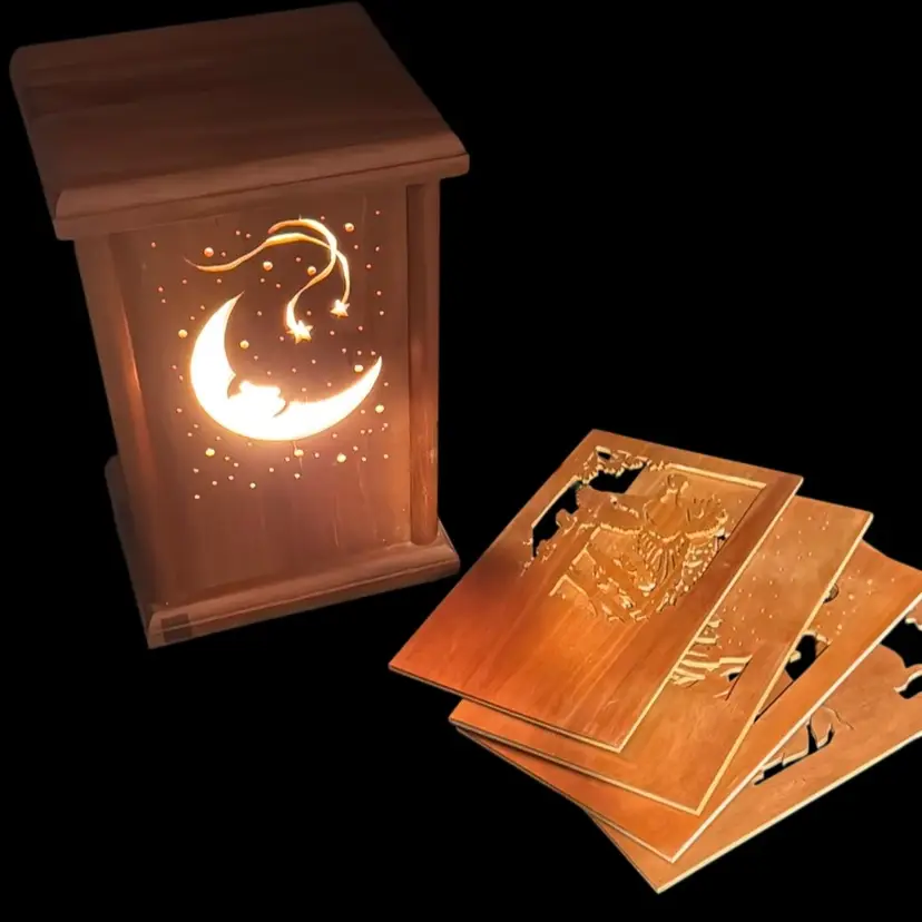 Wooden Shadow Box Hand Crafted by Harold Byars w/ 5 Holiday/Seasonal Wood Slides Backlit