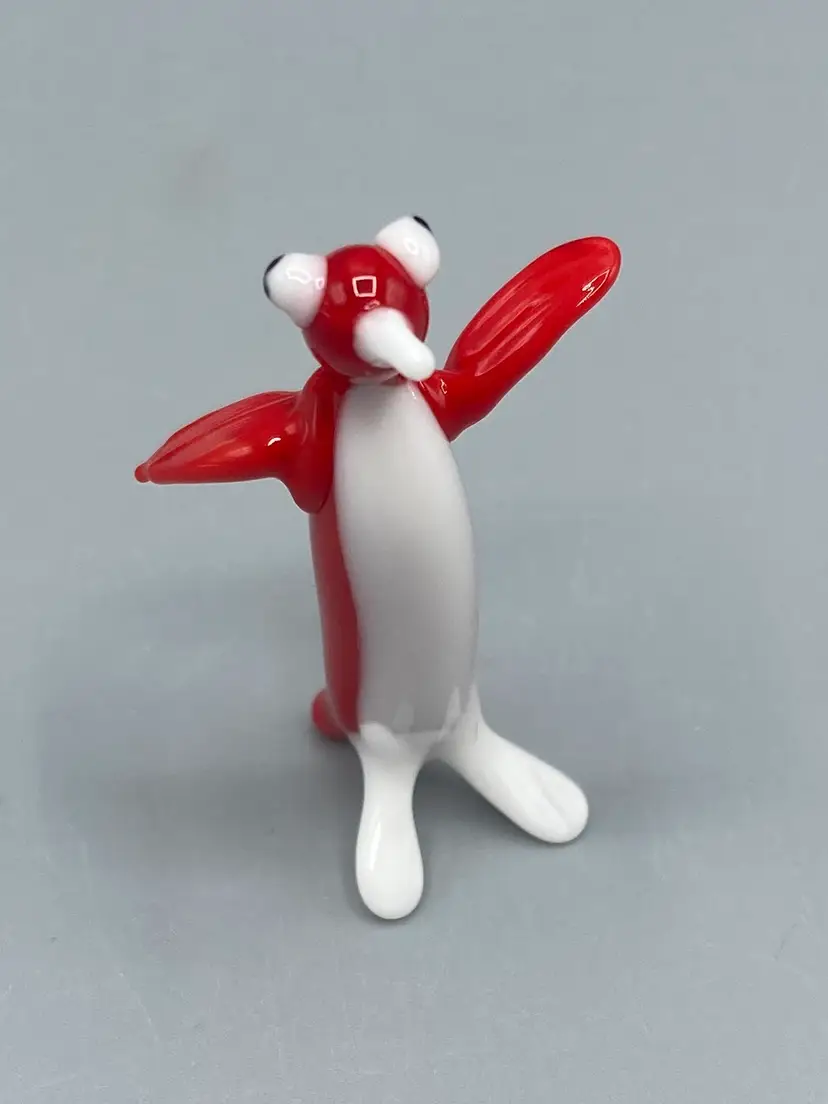 Vintage Miniature Blown Glass Red and White Derpy Penguin
