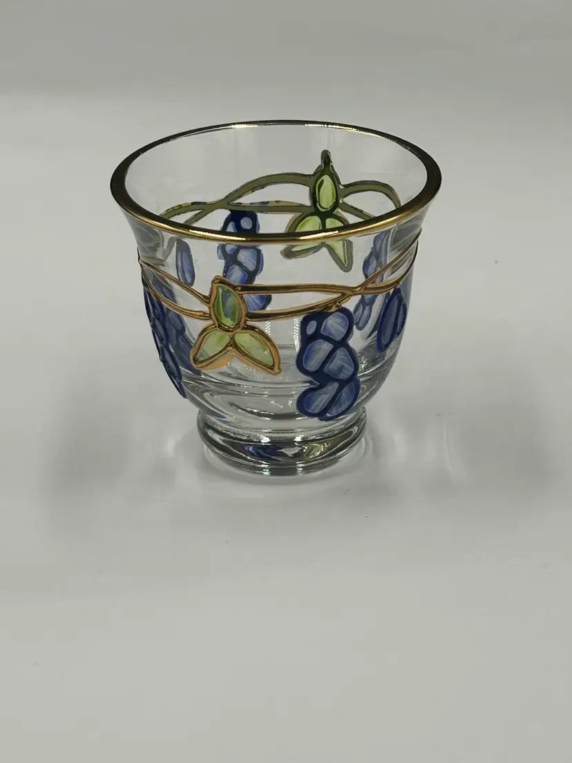 Sake Cup Guinomi Cloisonné Stianed Glass Design Choko Grapes & Leaves