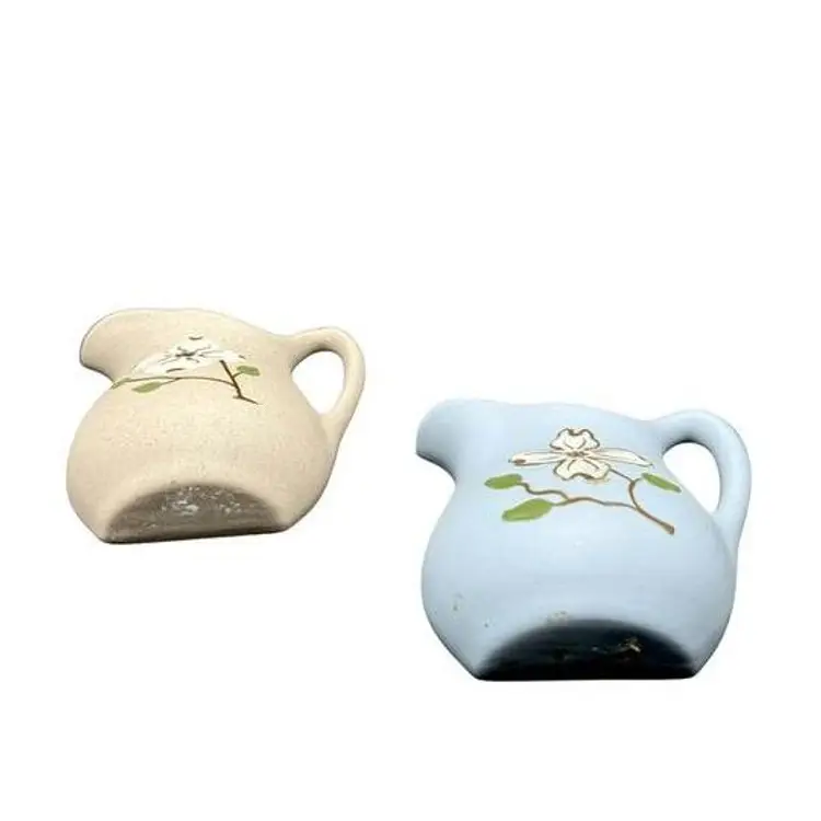 Pigeon Forge Pottery, Dove Gray & Cornflower Blue Dogwood Pitcher/Jug Shaped Wall Pockets - Set of 2