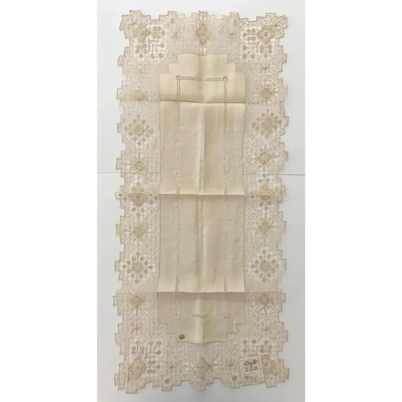 Handmade Linen Lace Table Runner Made Japan Cottage Core Shabby Decor Granny