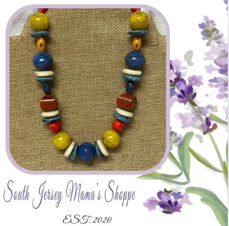 Vintage Handmade Primary Colored Chunky Beaded Necklace