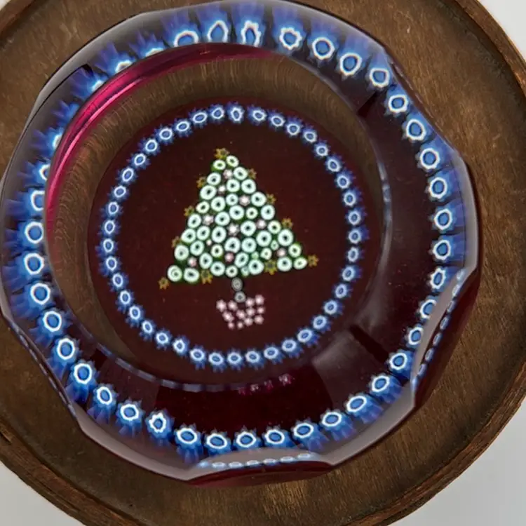 Caithness Whitefriars 1982 Christmas Tree Faceted Art Glass Crystal Paperweight - 2.75” #236/1000