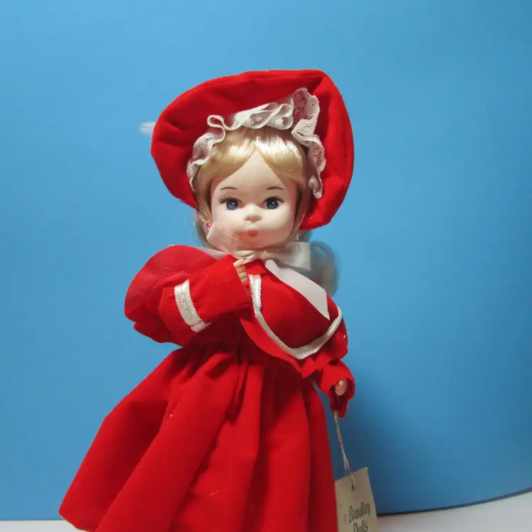 vintage girl in red dress Bradley Dolls Miss February 8 1/2"