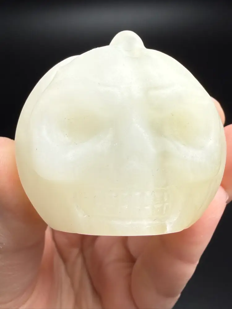 Natural White Agate Skull Pumpkin Hand Carved Crystal Stone 46.5mm 176g