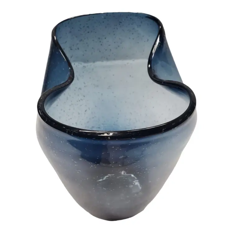 Ashley Didrika Art Glass Pinched Vase Decorative Blue W/ Imbedded Gold Flecks