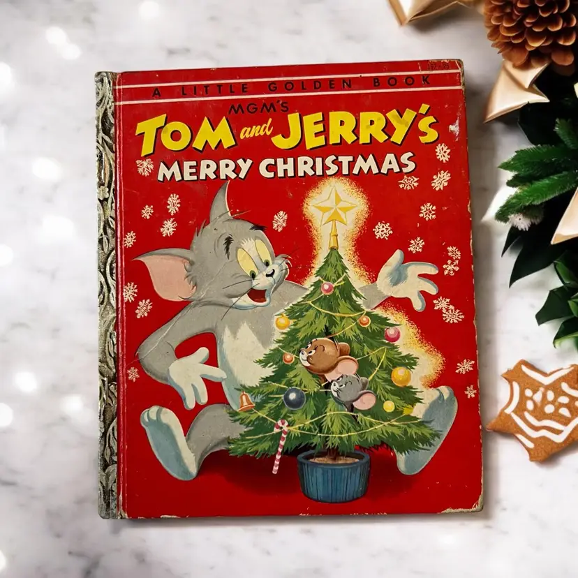 1954 Tom and Jerry's Merry Christmas. MCM's a Little Golden Book. First Edition Vintage Cartoon Christmas Book
