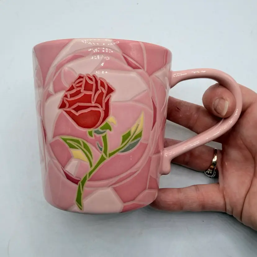 Disney Designer Art of Belle Beauty and the Beast Stained Glass Rose Ceramic Mug