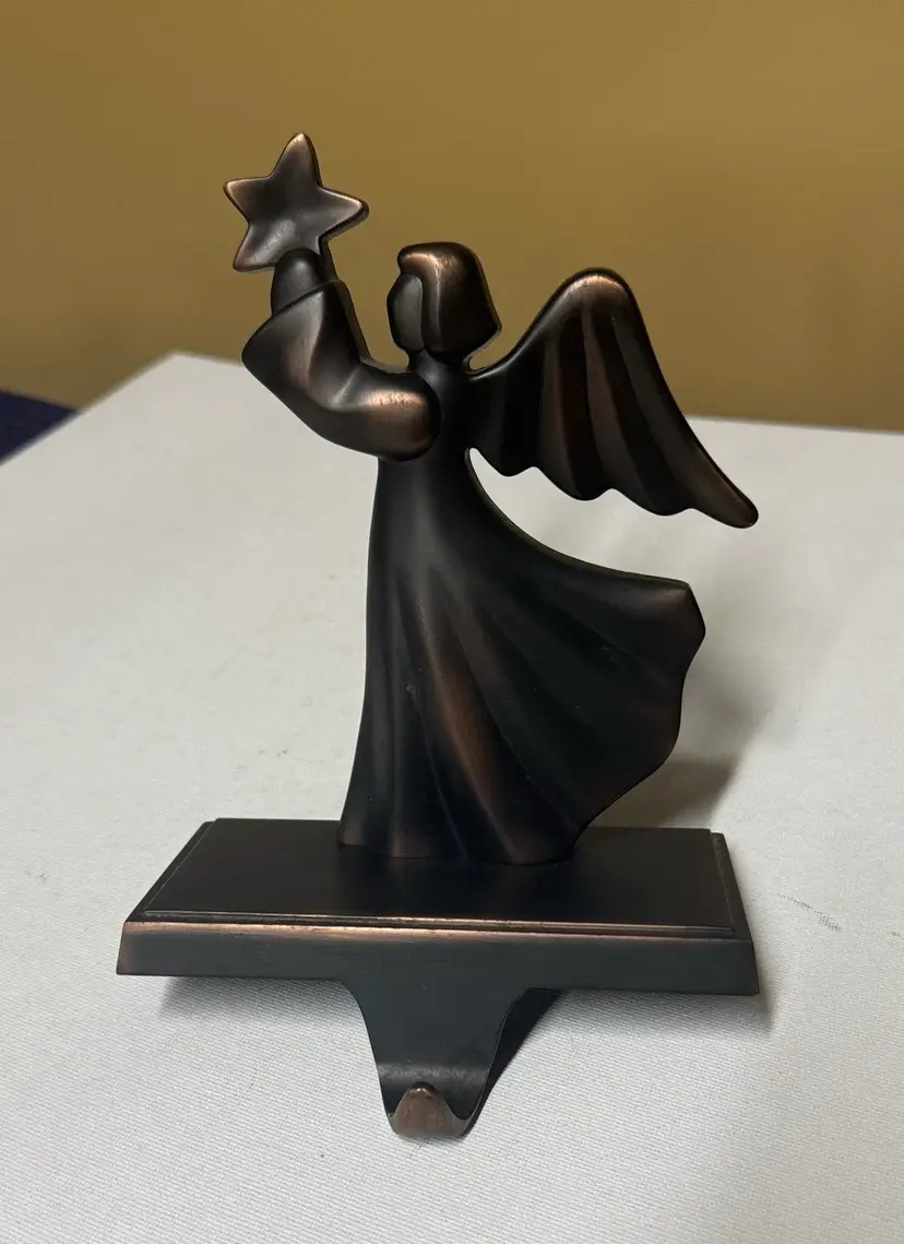 Bronze Color Metal Stocking Holder Hanger ANGEL W/ STAR