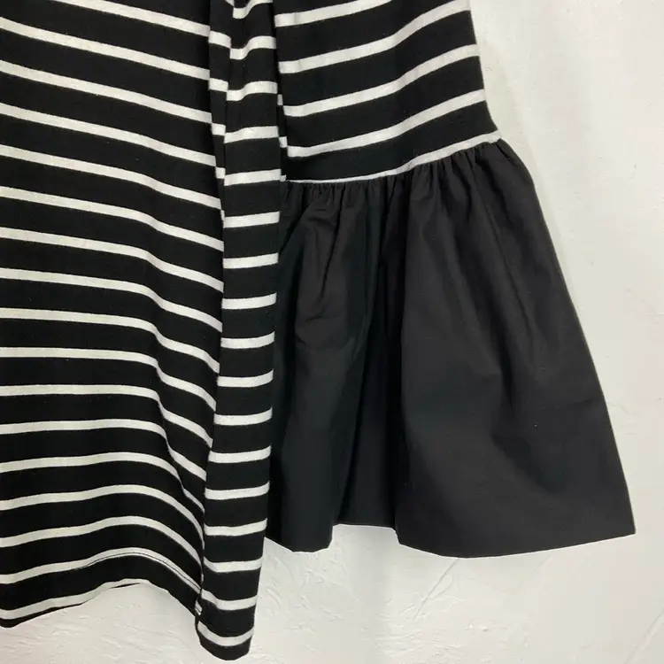 Anthropologie Black White Striped Mixed Media Bell Sleeve Top XS