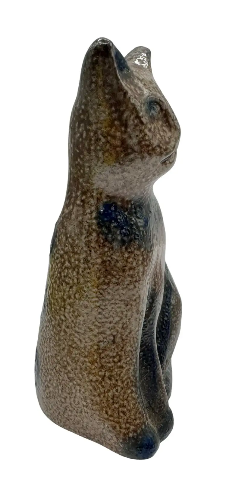 Signed Vintage Beaumont Brothers Pottery BBP Salt Glaze Cat Figurine Blue Brown