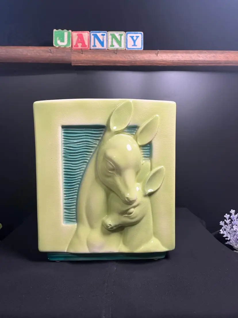 Royal Copley Vintage Doe w/ Fawn Lime Green & Dark Green Planter-Lot 61
