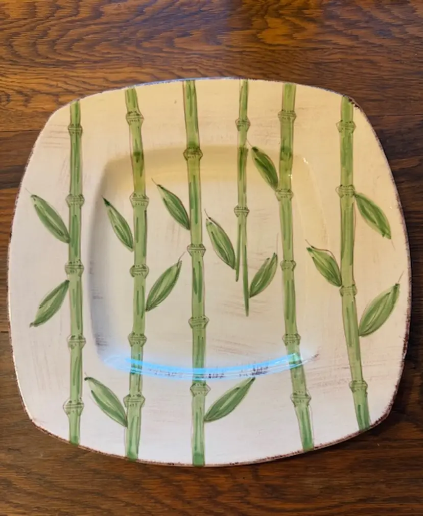 Hand Painted Italian Pottery Bamboo Platter – 14” Square – Made in Italy