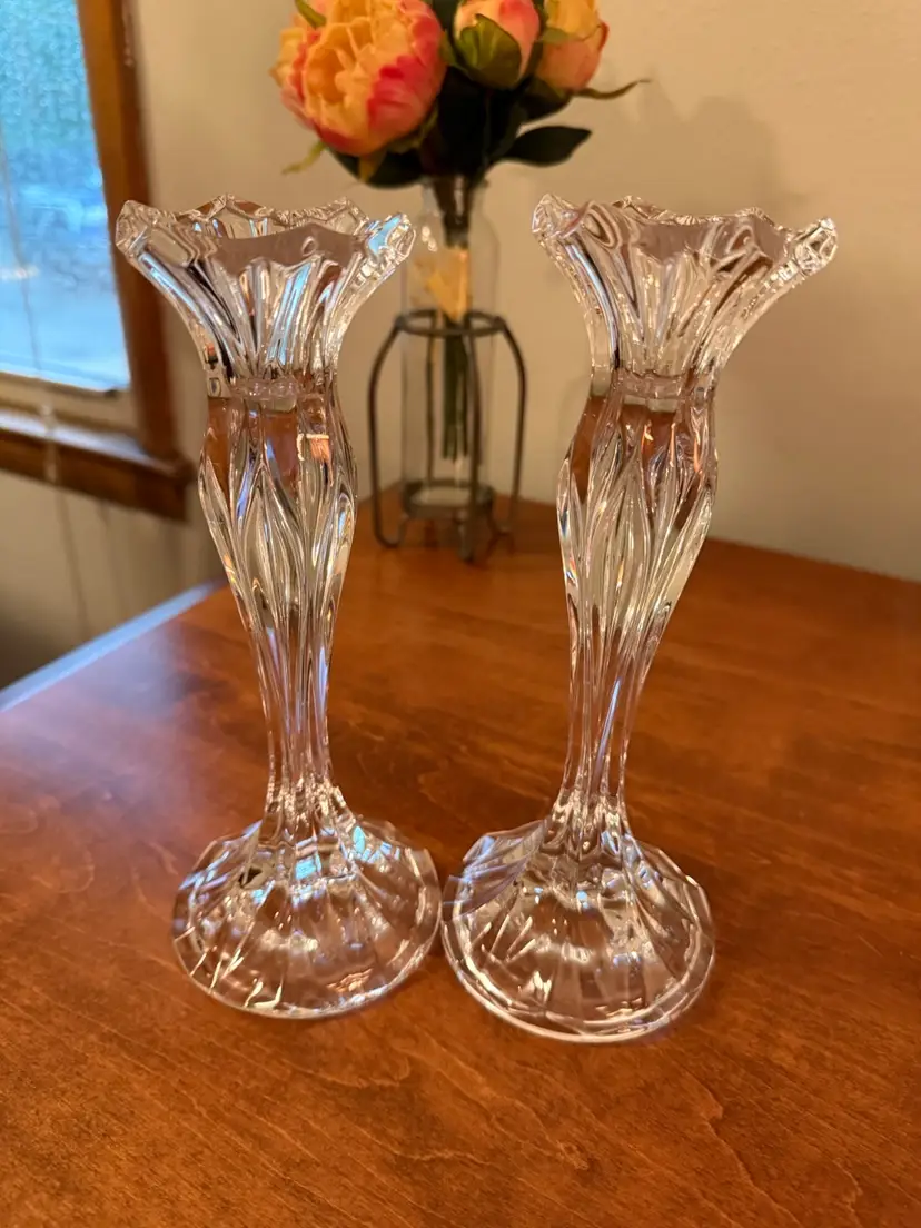 ☀️8-3/4” H Pair Of Vintage JG Durand Cristal D’arques Calliope Crystal Candlestick Holders