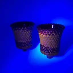 Pair Glowy Ruby Red Glass Thousand Eye Taper Candle Inserts