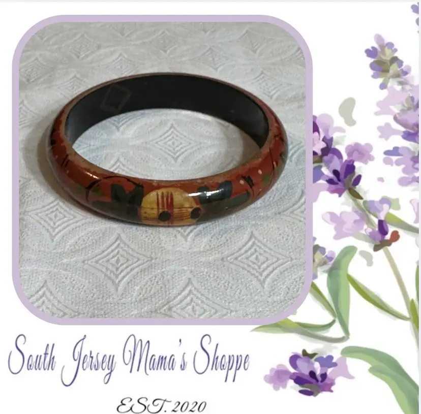Vintage Made In India Hand Painted Floral Wooden Bangle Bracelet
