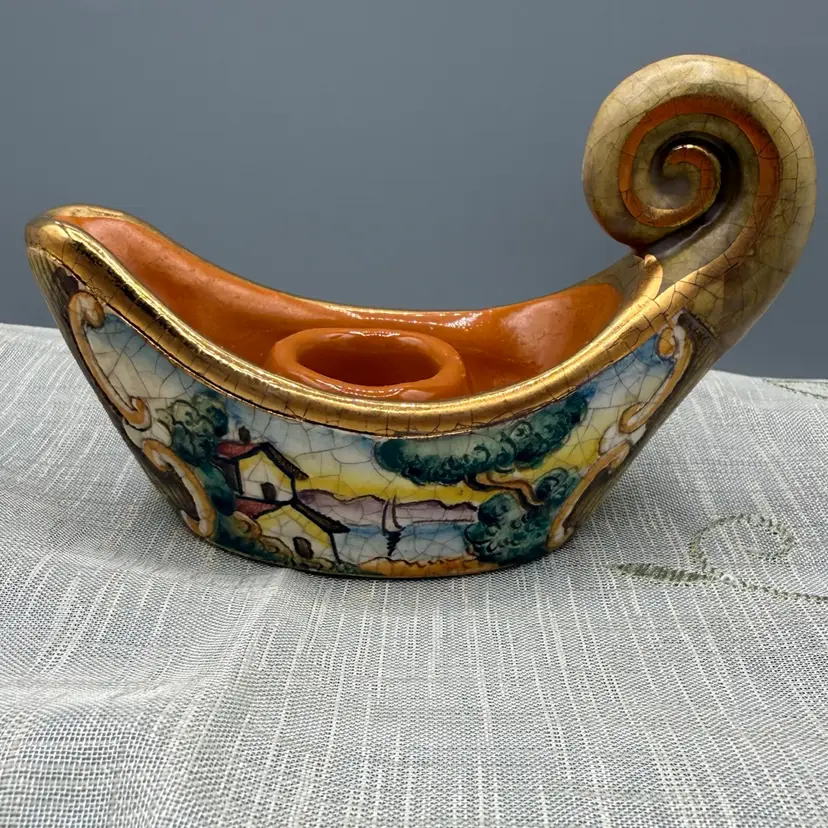 VTG 1975 Veneto Flair Italy Mosaic Gondola Candle Holder Ltd Ed #319/7500.  3.5”