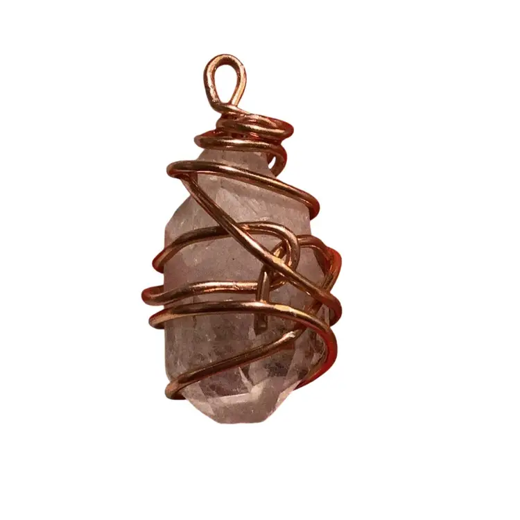 Quarts Stone Artisan Made Wrapped In Copper Wire 2”