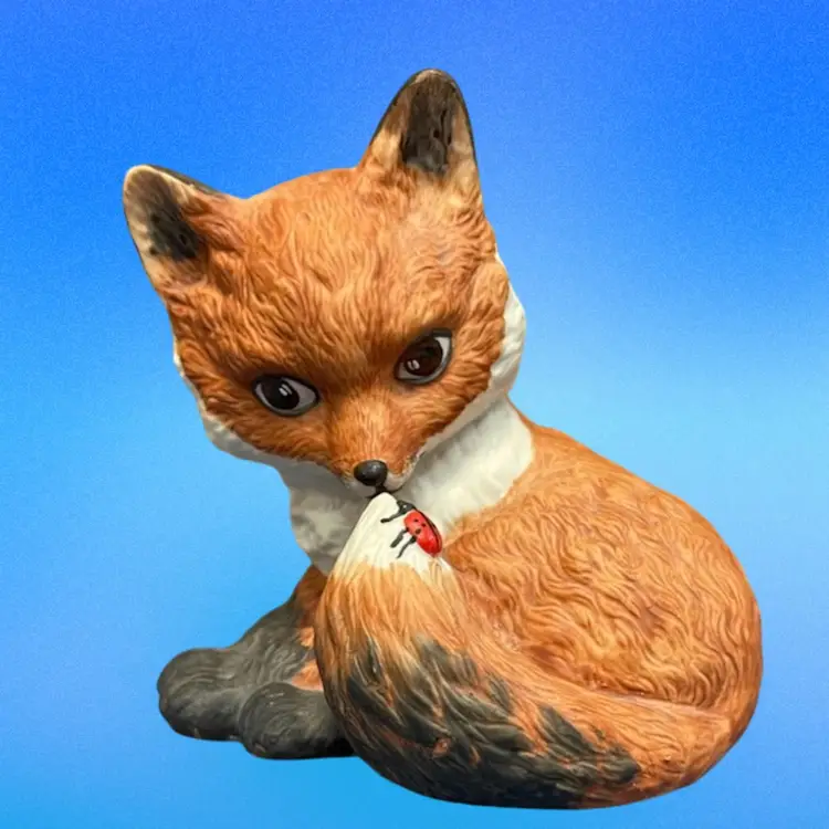 Vintage Franklin Mint "Outfoxed" Baby Red Fox And Ladybug