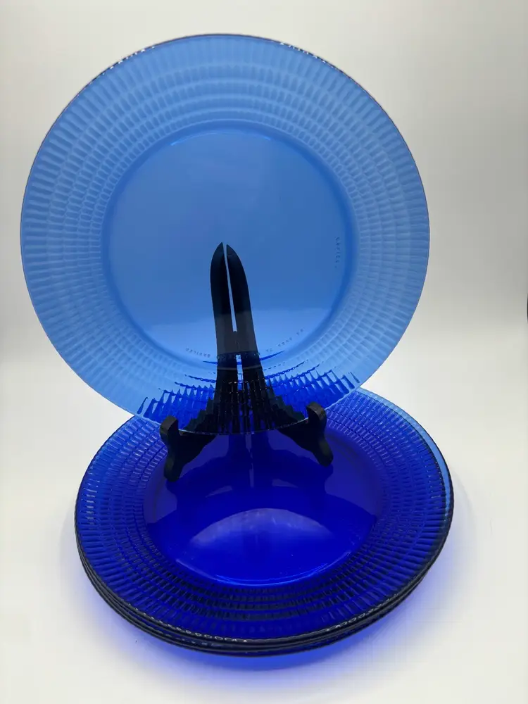 Forte Crisa (FCG3) Cobalt Blue Glass 4 Dinner Plates Textured Rim Mexico