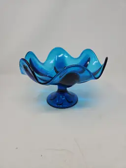 Vintage Viking Epic Blue (Bluenique) 1960's Compote Bowl 6 Petal MCM 5.75X9.25"