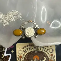 Carved Bone Rose And Mookaite Necklace