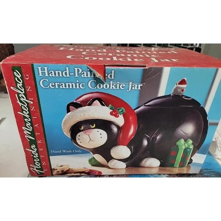 2004 Cute Kitty Florida Market Place Meowy Christmas Hand Painted Cat Cookie Jar