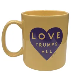 Life Is Good Coffee/Tea  Mug, "Love Trumps All", Yellow with Purple Heart, 16 oz