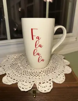 Festive 16 oz Fa La La La Christmas Coffee Mug Large Holiday Cheer White w/ Red
