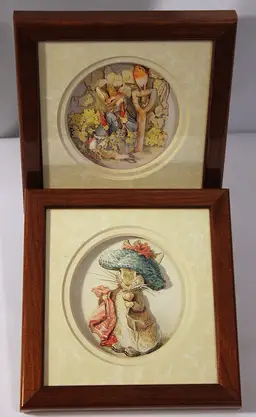 Vintage Pair Beatrix Potter Decoupage Shadow Box Wall Art