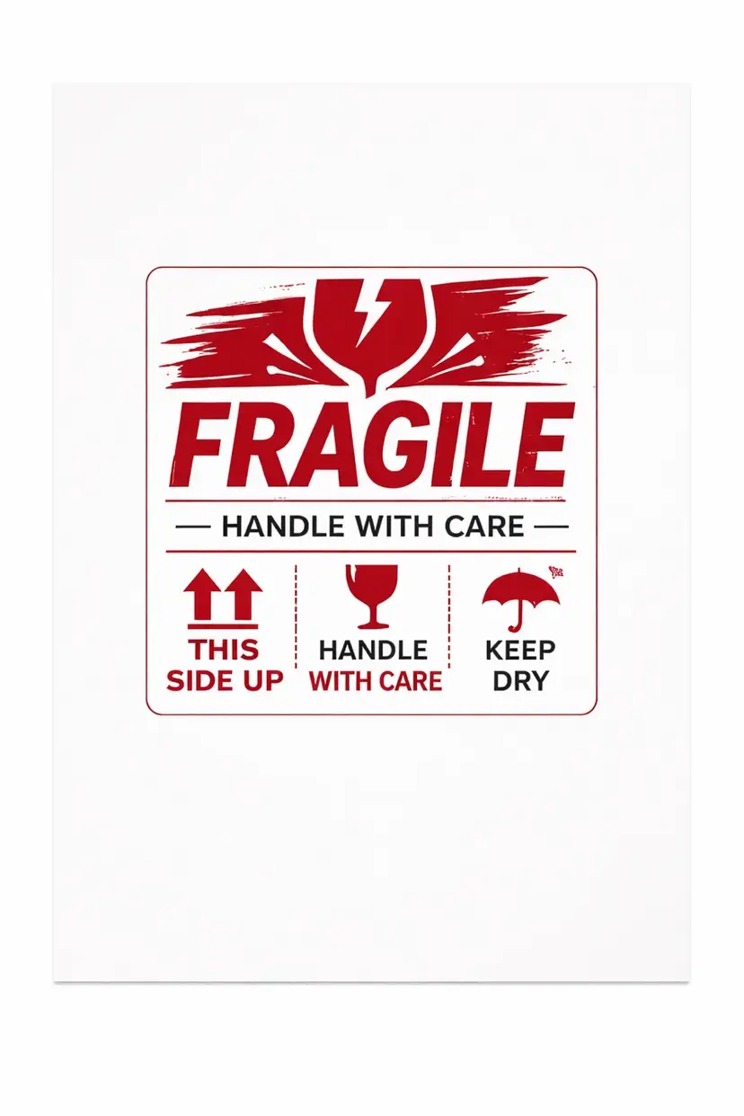 50 Pack - 2.5” X 2.5” Square Fragile Stickers/ Decals - Gloss Finish