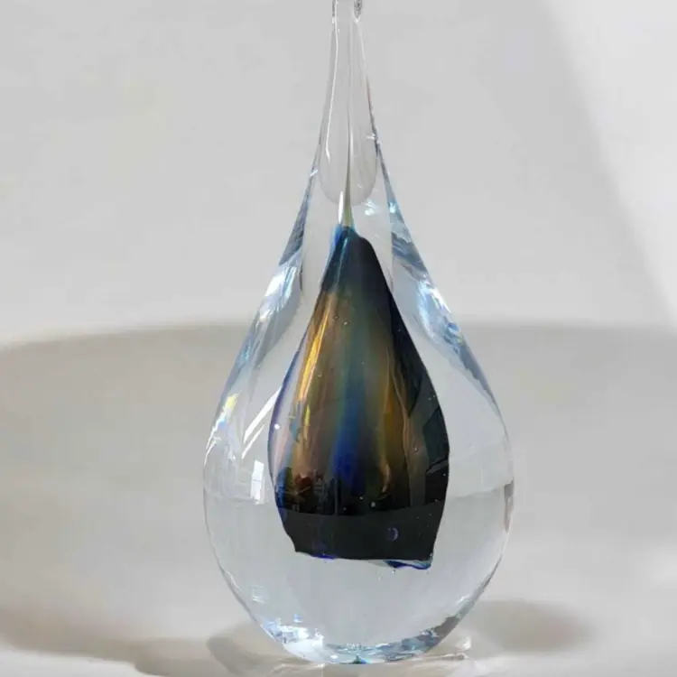 Marian Pyrcak (M.P.) Multicolor Poland Studio Art Glass Tear Drop Paperweight, 5.5x2.5
